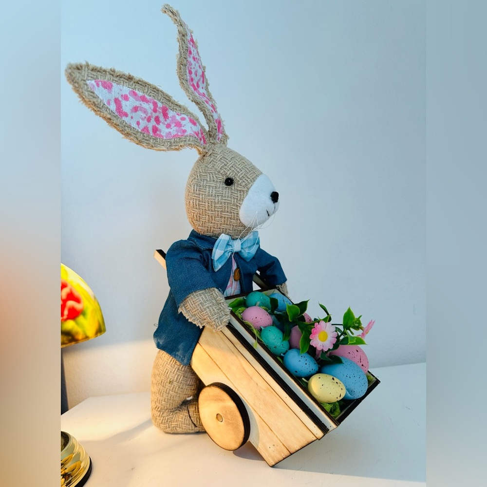 Handsome Mr Bunny with Wagon full of colorful eggs Easter Decoration Collection